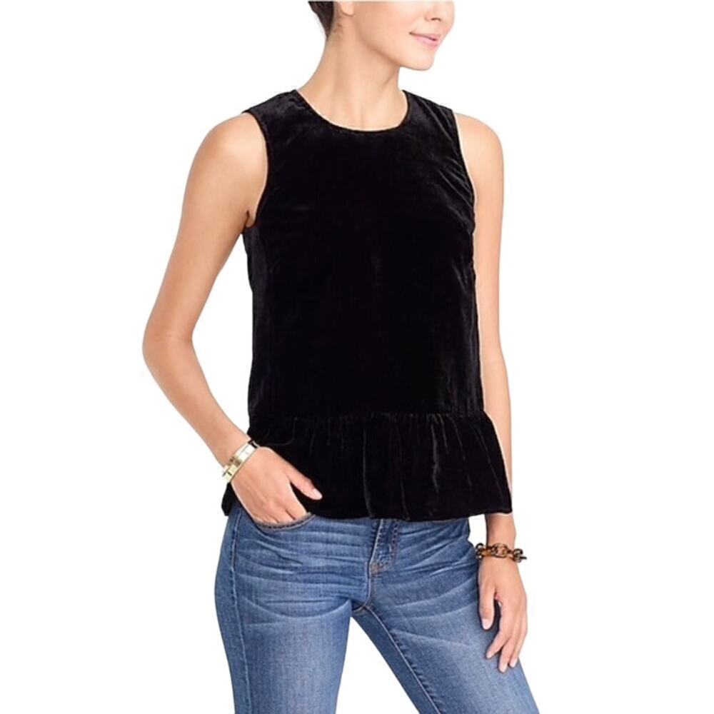 J.Crew Drapey Black Velvet Peplum Sleeveless Tank Top, Size 8‎